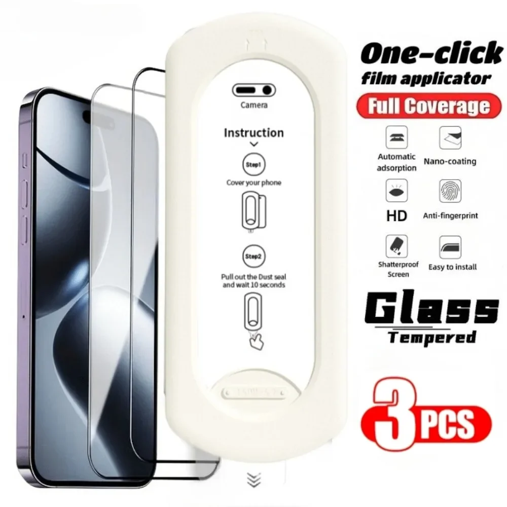 

3Pcs HD Clear Screen Protector for iPhone 16 15 14 Pro Max 15 14 Plus 11 12 13 Pro X XR XS Max Dust Free Premium Tempered Glass