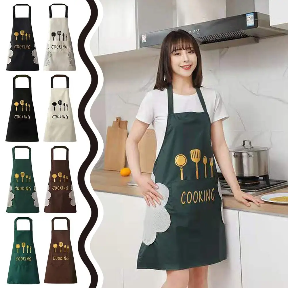 Kitchen Stain-resistant Fashionable Cooking Coveralls Women's Water Proof Oil-proof Hand-wipeable Apron For Home Y9C7