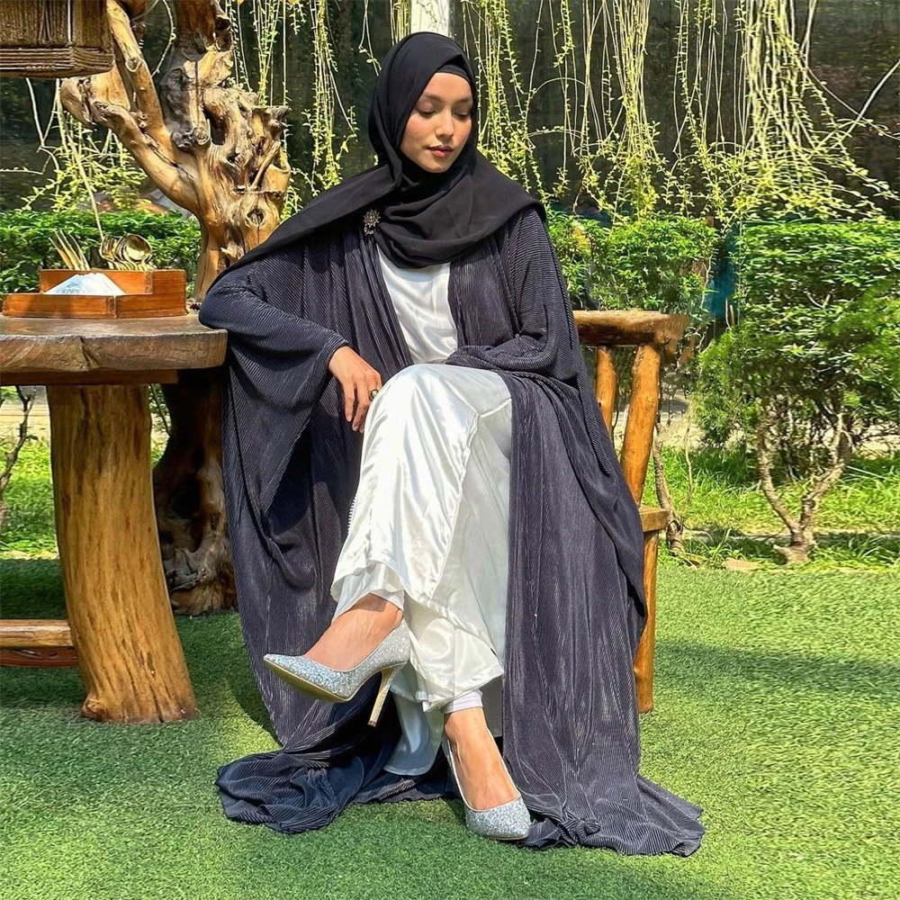 

Eid Party Abaya Muslim Wrinkle Open Cardigan Kimono Women Bat Sleeve Maxi Dresses Turkey Kaftan Dubai Arab Gown Islamic Jalabiya