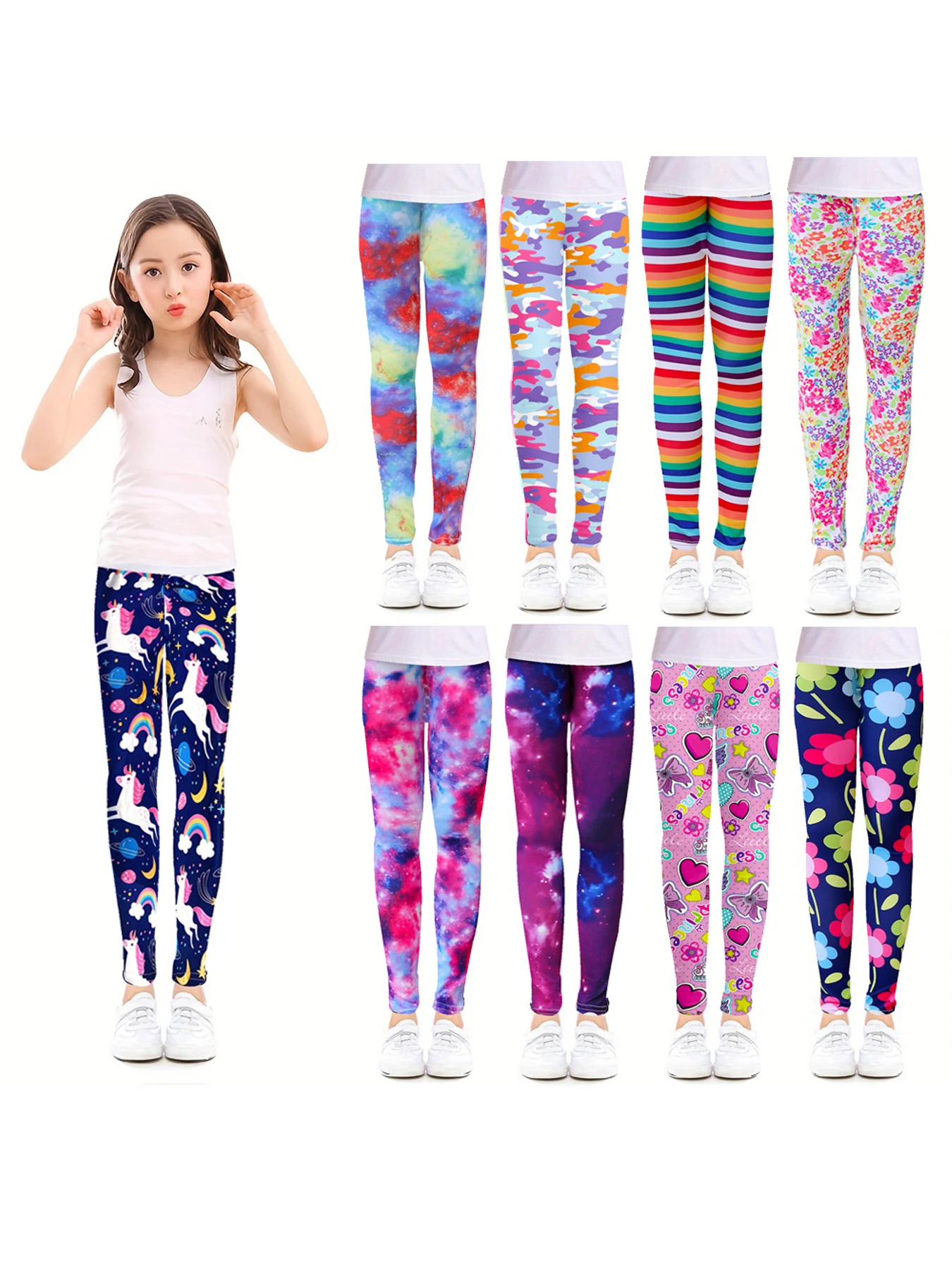 1pc Girls Kids Cute Unicorn Butterfly Colorful Printed Leggings, Athletic Leggings, Soft Comfortable Yoga Pants For 4-12 Years