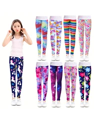 1pc Girls Kids Cute Unicorn Butterfly Colorful Printed Leggings, Athletic Leggings, Soft Comfortable Yoga Pants For 4-12 Years