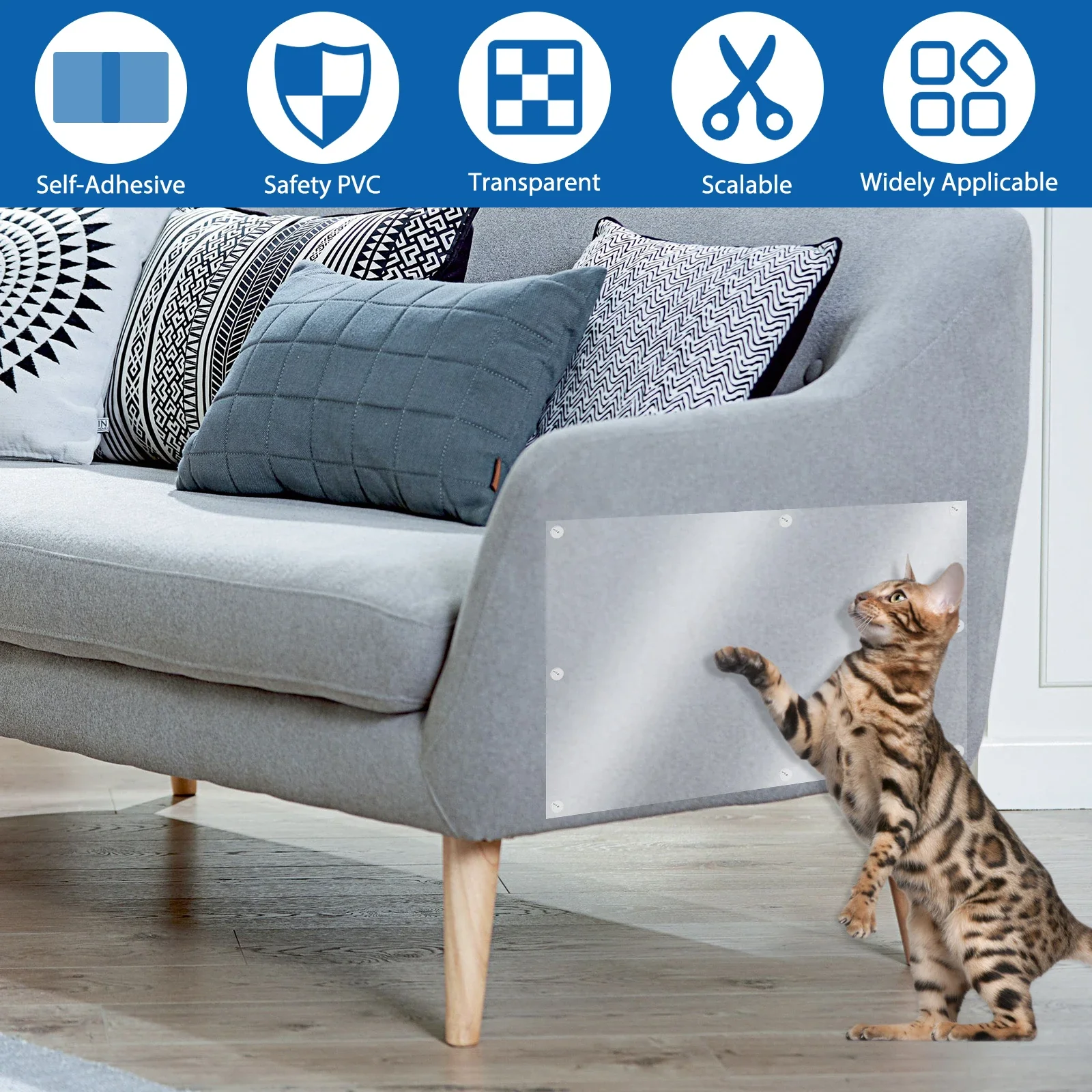 45x500cm Cat Anti Scratch Tape Transparent PVC Self-Adhesive Furniture Protection Cover With 60 Nails Cat Scrapers Accessories