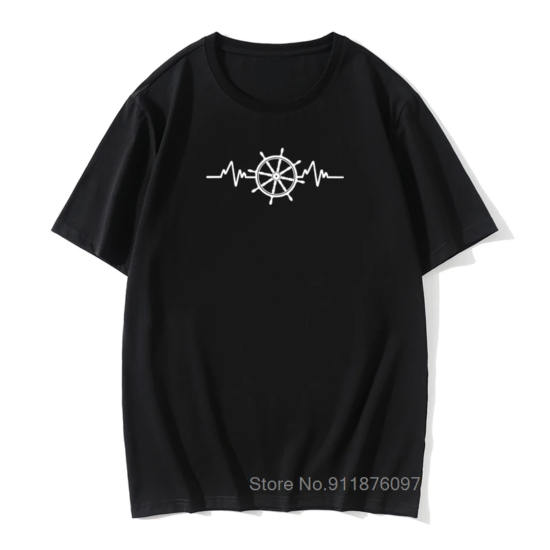

Cool Clothes T-Shirt Men Summer Style T-Shirt Heartbeat Sailing Boat Yacht Captain Owner T-Shirt Fitness T-Shirt