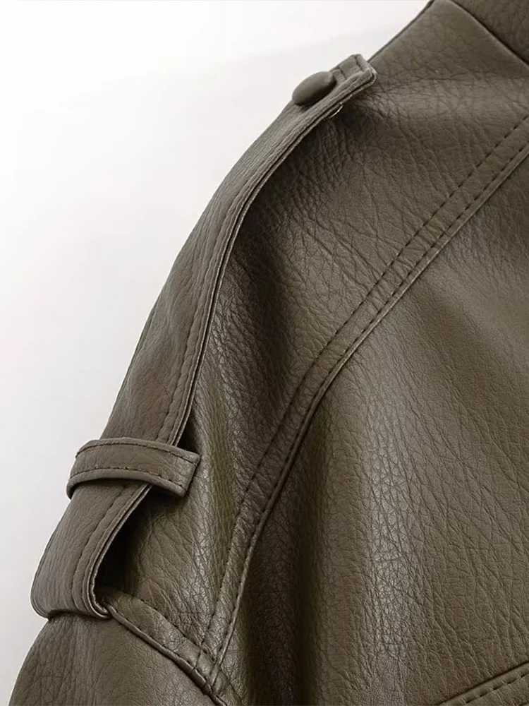 Europejska moda damska, uniwersalna, elegancka, błyszcząca kurtka z imitacji skóry, stójka, długi rękaw, krótka.