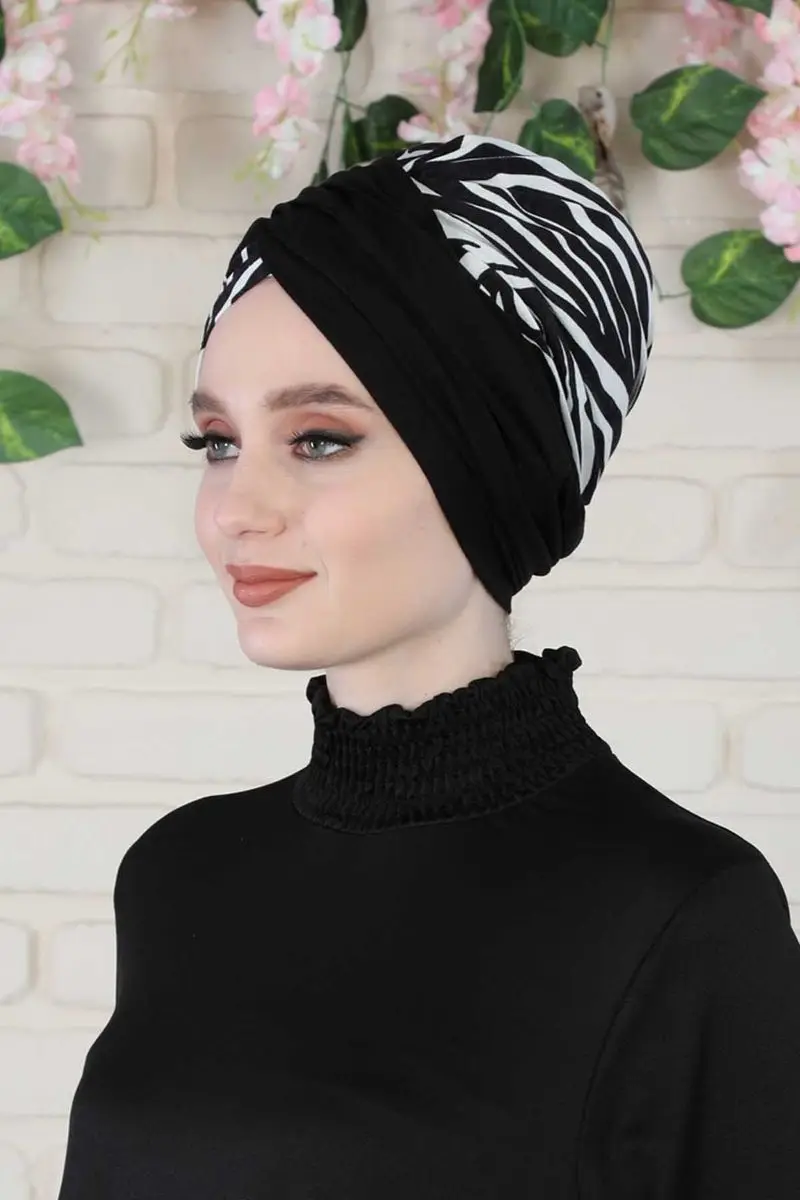 Hijab osso cor sólida e zebra padrão