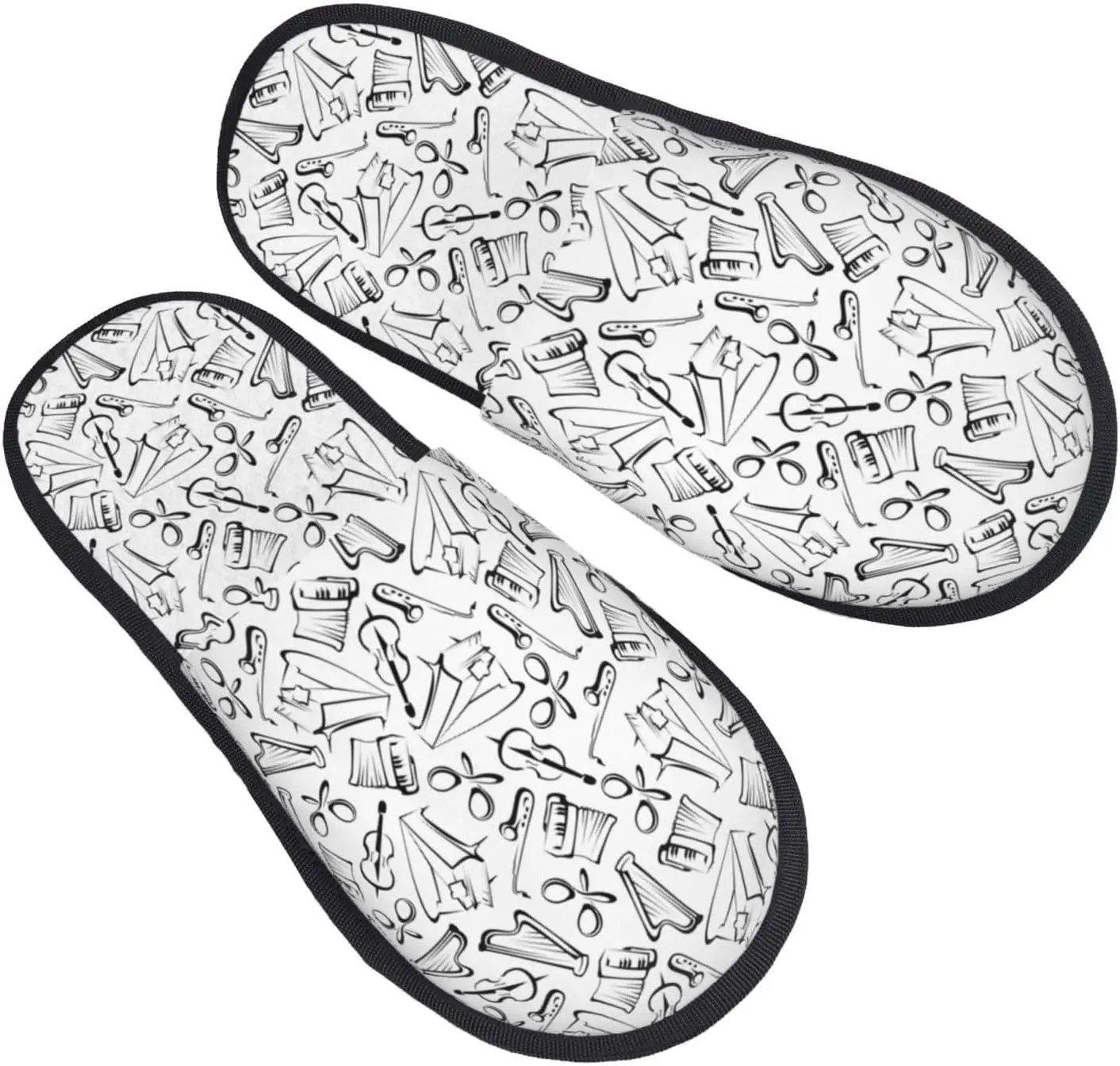 Black White Music Print Women'S Fuzzy Slip On Indoor Outdoor Winter House Slippers Guest Slippers for Bedroom Women Print