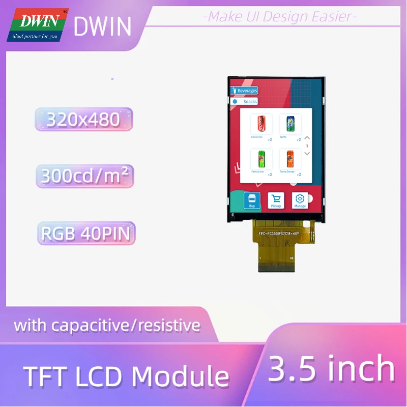 dwin lcd modulo de toque capacitivo 300 brilhante 320x480 24bit rgb ips tft gt911 controlador capacitivo resistivo li48320t035ib3098 35 01