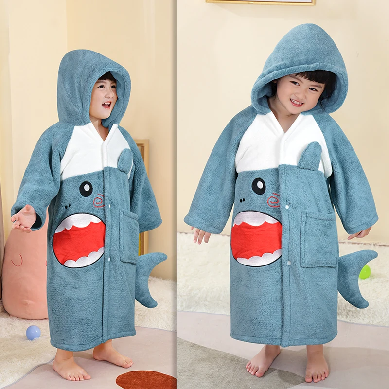 Baby Bathrobe for Children Bath Robe Absorbent Kids Hooded Towel Bathroom Infant Shower Robe Girl Warm Pajamas Boy Sleeping Robe