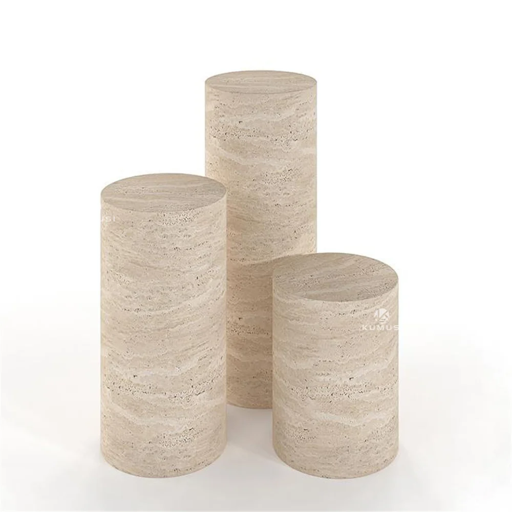 Wabi-Sabi Style Limestone Corner Table Living Room Decoration Furniture Marble Cylindrical Edge Table