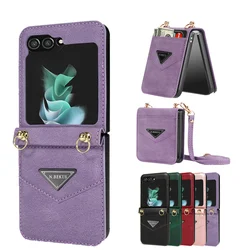 For Samsung Galaxy Z Flip 6 5 4 3 Case Wallet Card Slot Flip Cover Leather Case For Galaxy Z Flip 6 5G Diagonal Cross Rope Cover