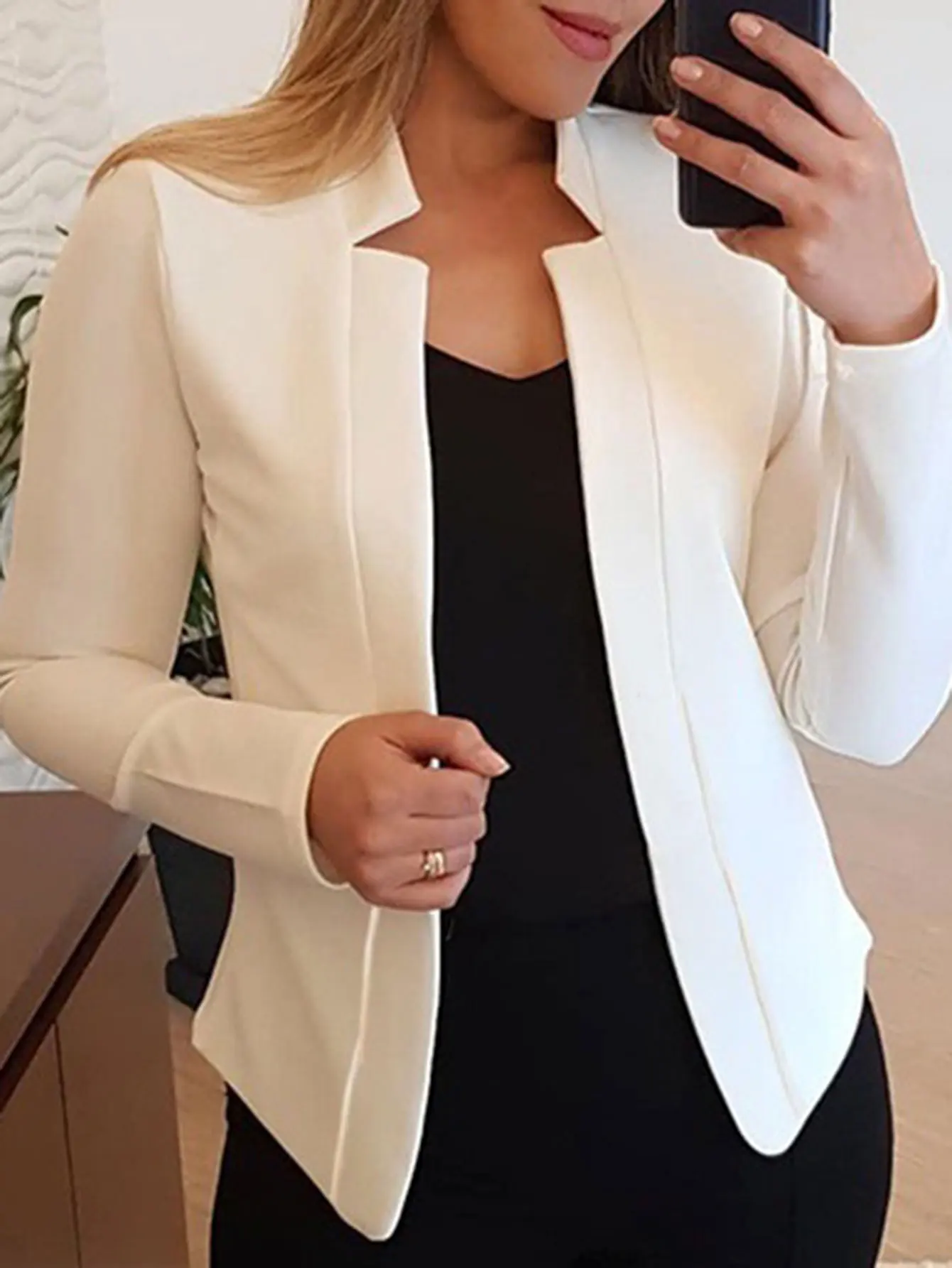 

Женская осенняя куртка, простое повседневное однотонное офисное женское пальто с длинными рукавами и открытой передней частью