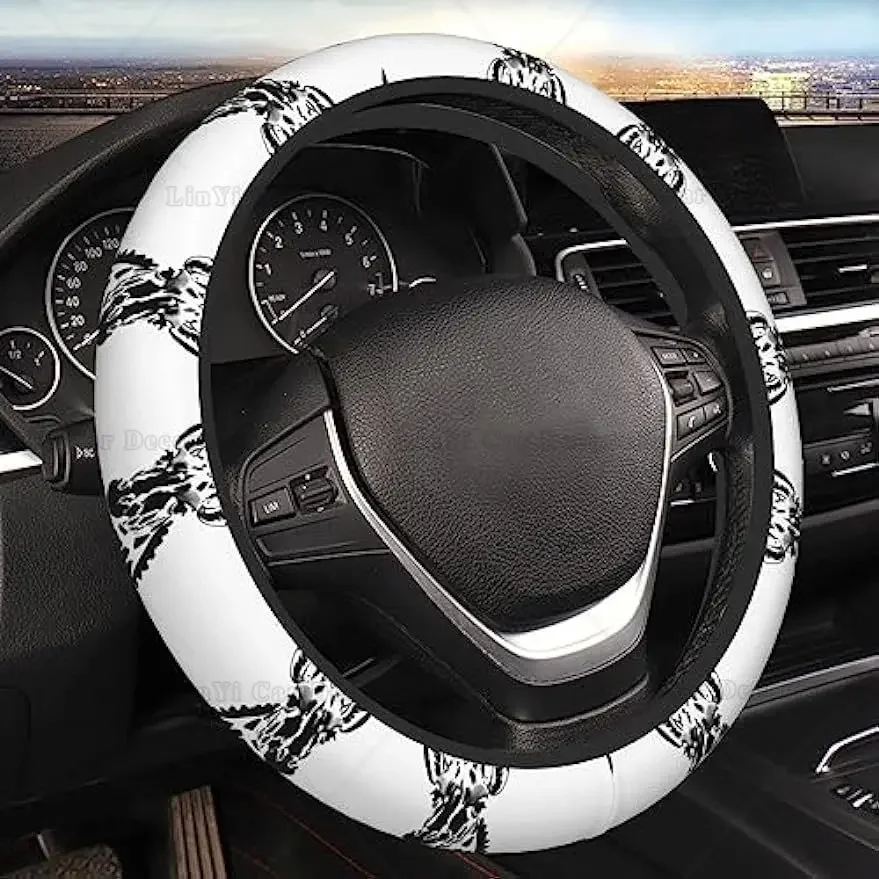 Black White Giraffe Car Steering Wheel Cover Auto Steering Wheel Cover Protector Anti-Slip Durable Universal 15 In Fit Most Car