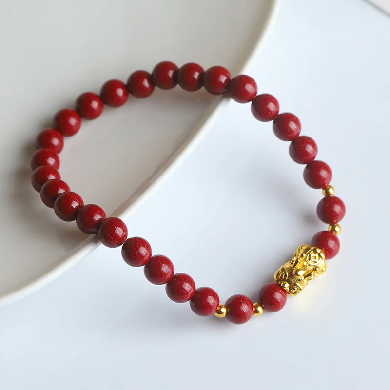 Natural Red Organic Cinnabar Jade Pixiu Bracelet Women Fine Jewelry Genuine Cinnabar Crystals Gold Pi Xiu Feng Shui Bracelets