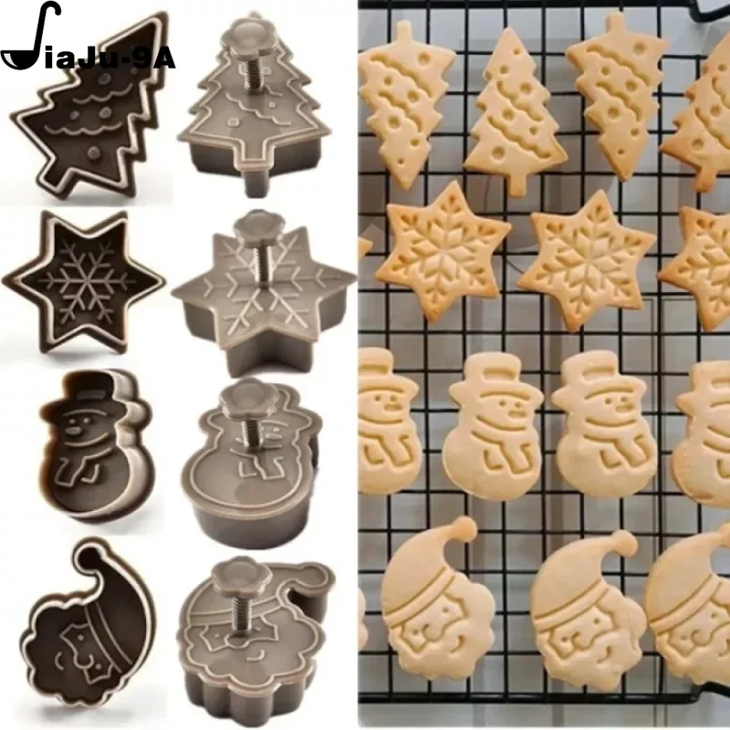 

4Pcs/set Plastic Cookie Baking Moulds Snowman / Snowflake / Christmas Tree / Santa Claus Pattern Baking Molds Biscuit Mold