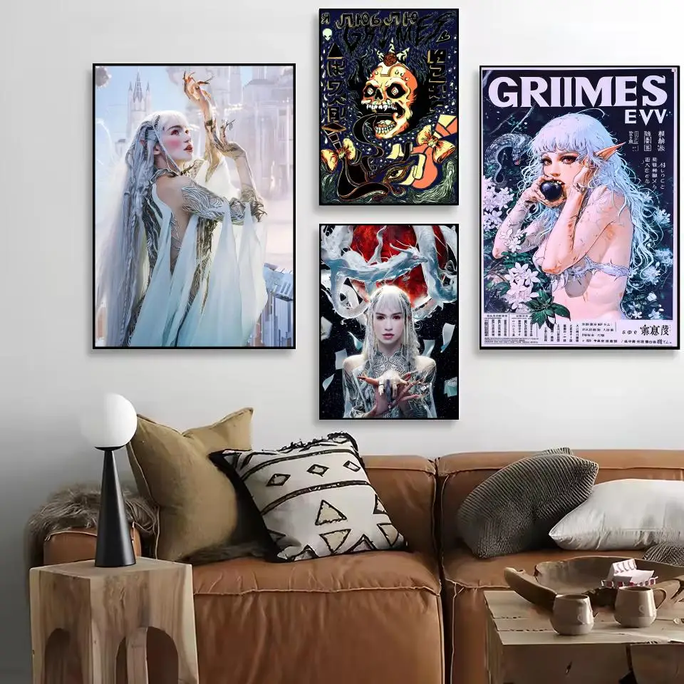 Pop Singer G_Grimes Magazine Poster Decorative Stickers Wall Art Mural Photo Design for Home Living Room Hallway Decoration