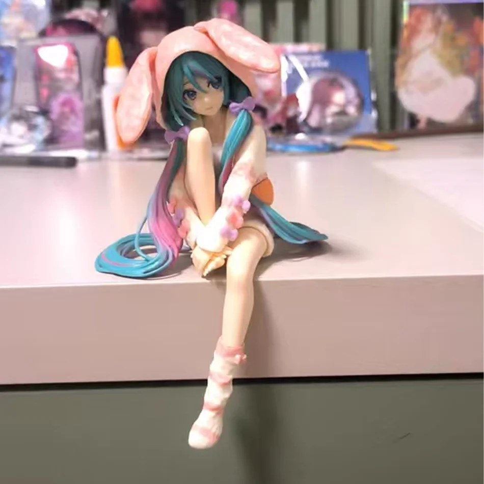 

14CM Anime HATSUNE MIKU Action Figure with Rabbit Ear Pajamas Noodle Stopper PVC Model Toy Doll Collectible Gift