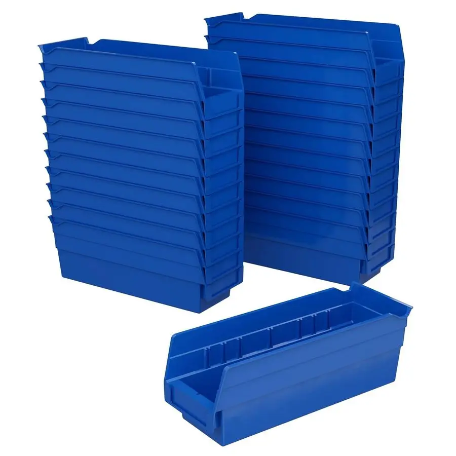 

30120 Plastic Shelf Bins, Heavy Duty Storage Bins for Garage, Closet, and Drawer Organization, 12Inch x 4Inch x 4Inch, Blue, 24P
