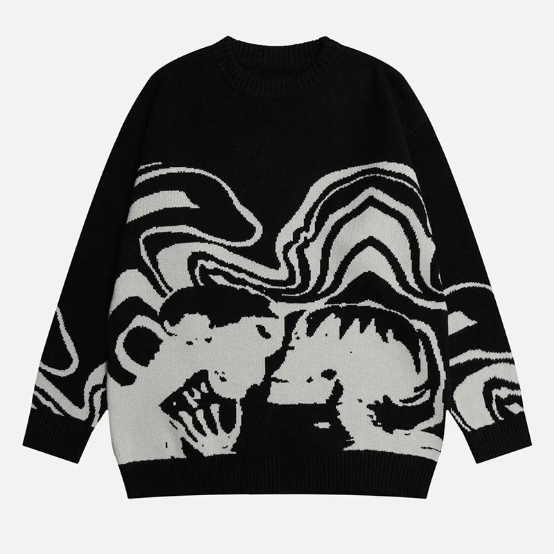 

Y2K dark Pattern Harajuku Sweater Men's Knitted Sweater Pullover Winter Sweater New Fashion Harajuku Retro Knitted Sweater