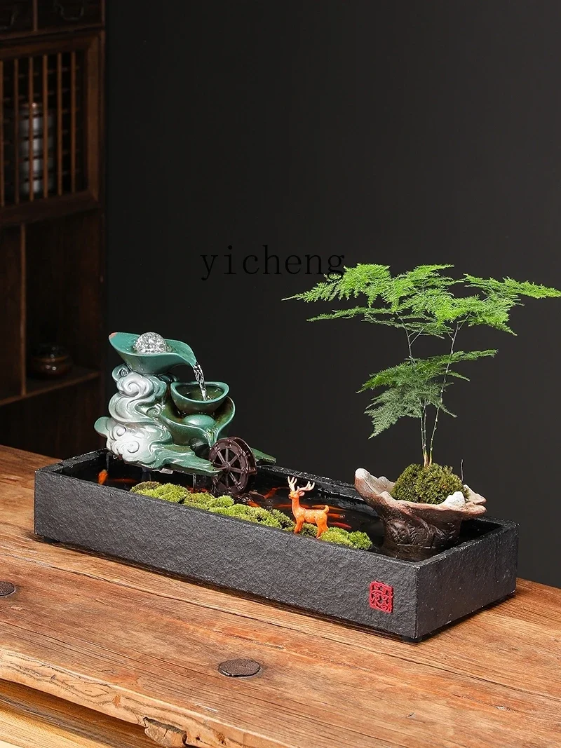 ZF Water Fish Tank Fortune Golden Toad Landscape Living Room Coffee Table Desktop Office Decorations