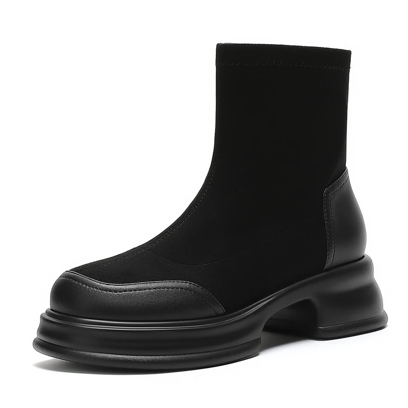

【Measure your feet length before order】Luxury Dsigner Women Flat Stretch Mid-Calf Boots Winter Dress Lady Casual Shoe 131-CHC-33