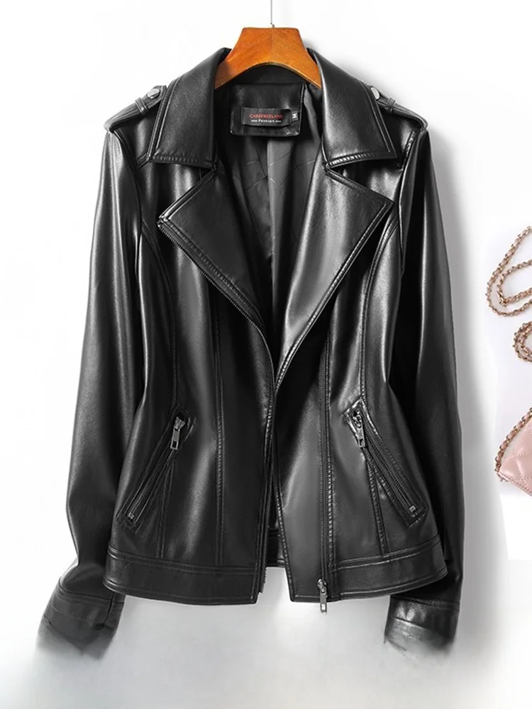  Ning Genuine Leather Jaet Women's ort Slim Fit Large Size Korean Sle 2025 Spring New eepskin Bla Coat