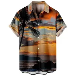 Hawaiian shirt, Leopard print, Casual men's Open Lapel short-sleeved top, Aloha Fashionable Shirt