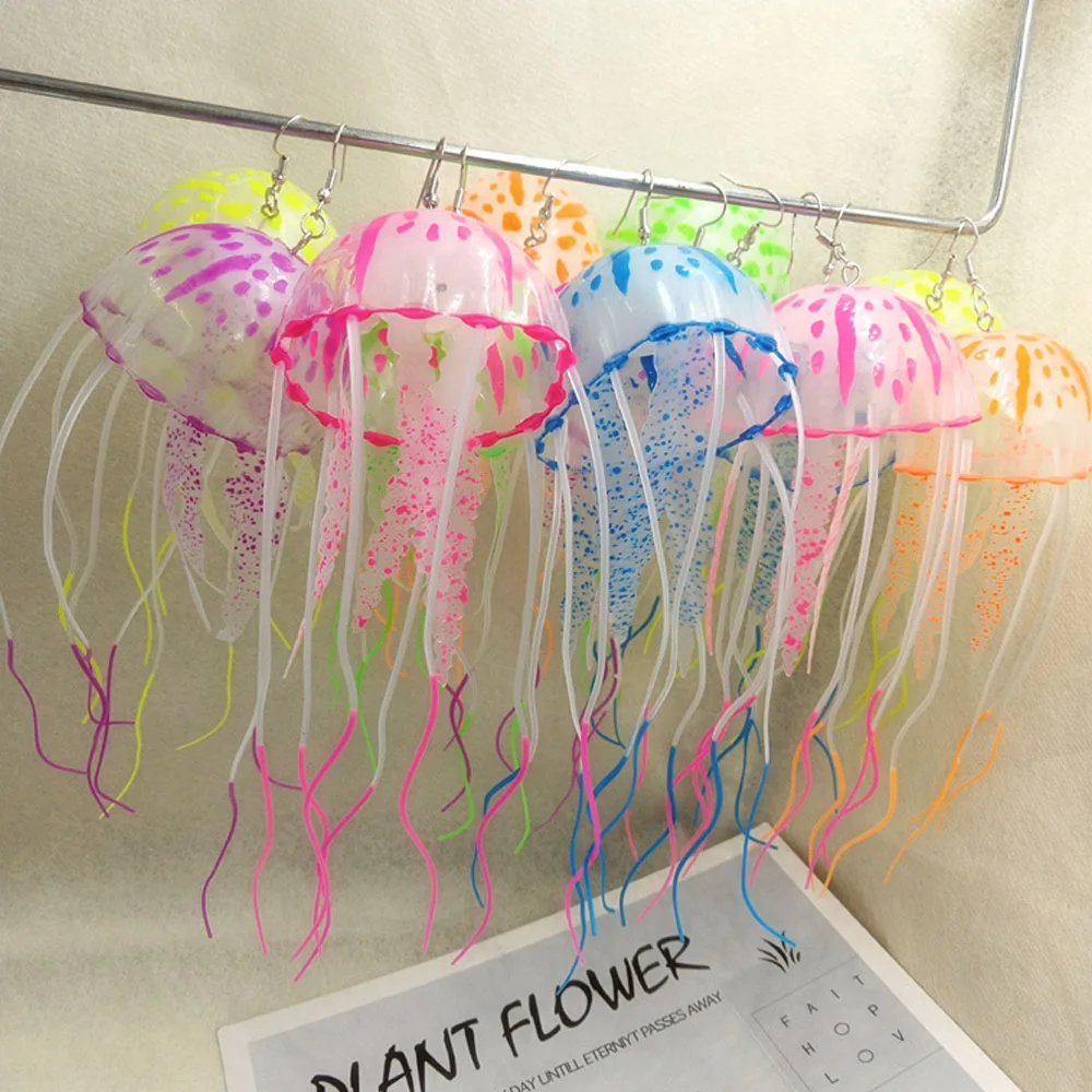 Kreative Quallen Lange Quaste Silikon Ohrringe für Frauen Lustige UV Glow Ozean Tier Tropfen Ohrring Festival Meerjungfrau Schmuck Geschenk