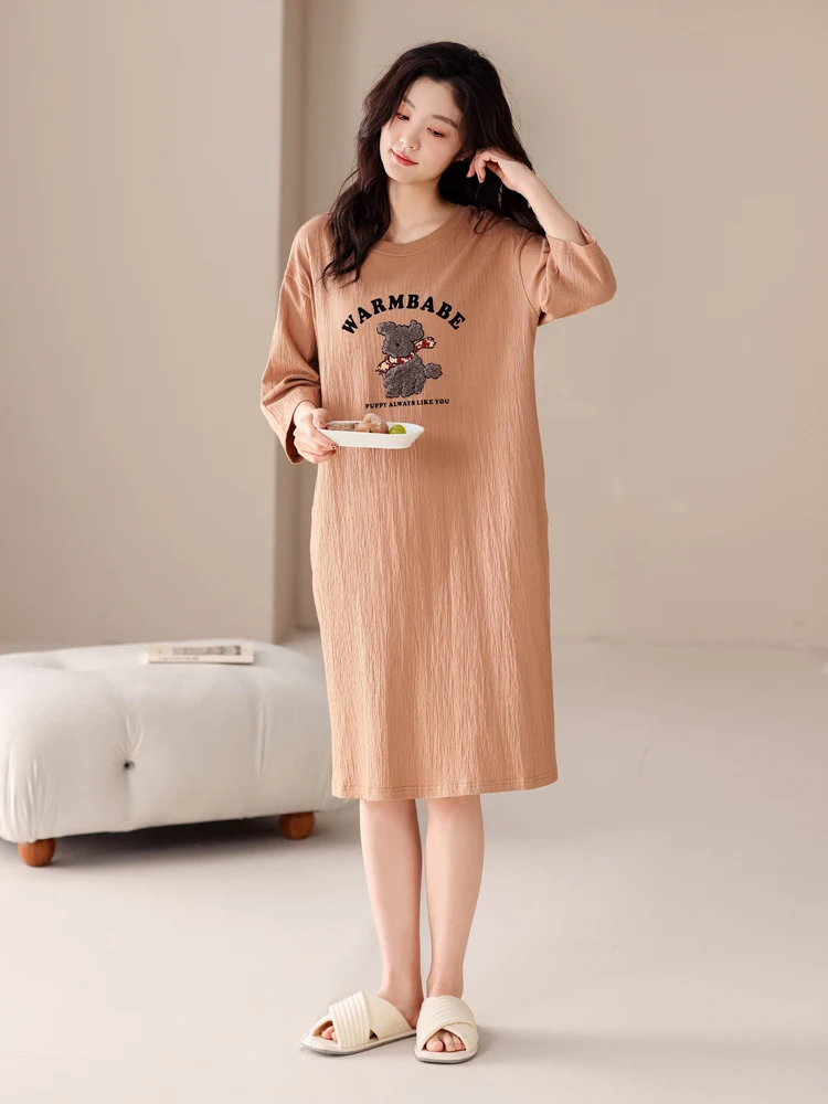 Doral Nueva Ropa de Dormir de Primavera para Mujer, Ultra Suave, Cuello Redondo, Holgada, Manga Siete, Ropa de Casa, Ropa de Dormir de Verano con Decoración de Dibujos Animados