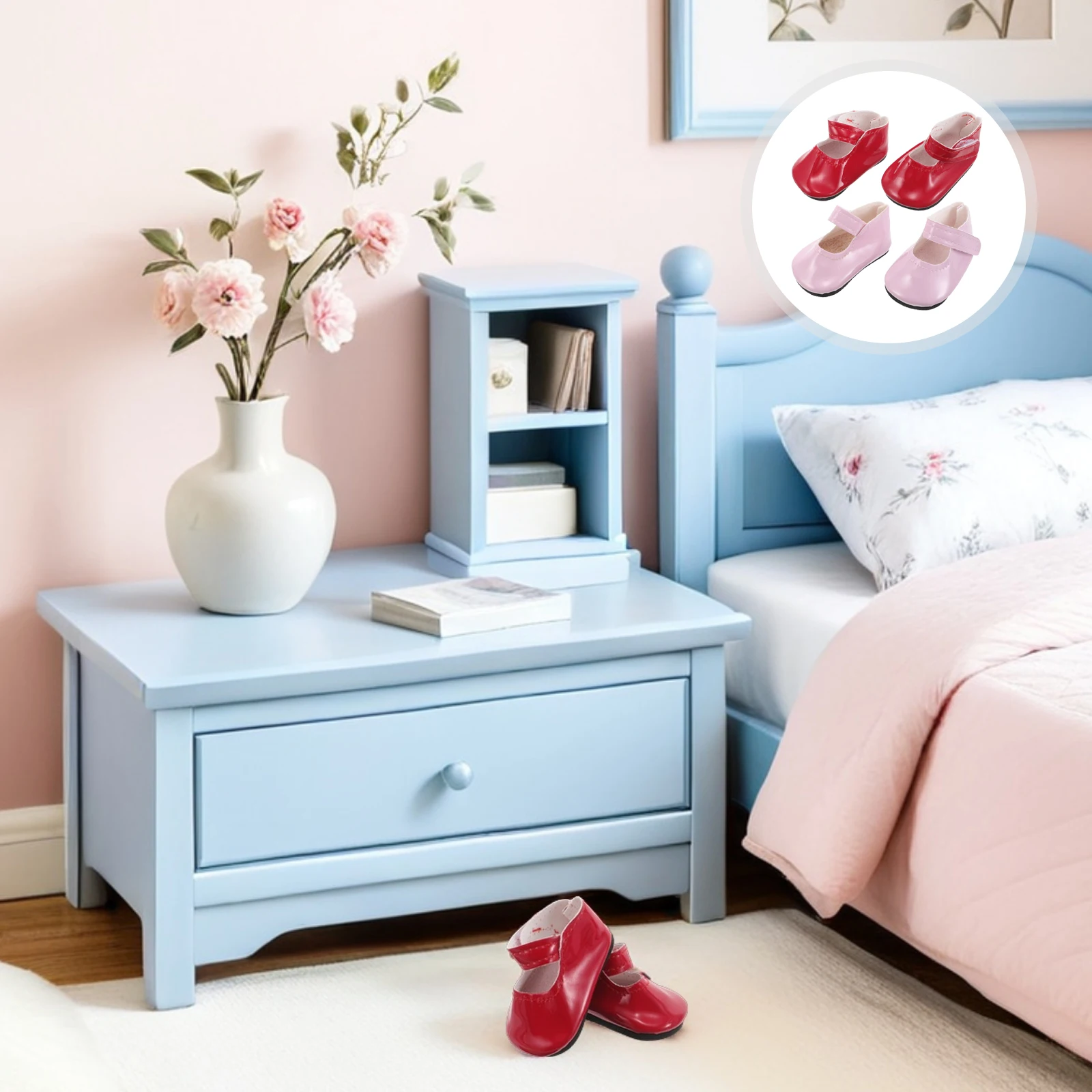 2pcs Shoes For 18 Inch Faux Dress Flat Shoes Play Photo Prop Mini House Decor Accessories Miniature Shoe For