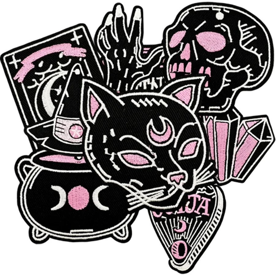 

Black and Pink Punk Embroidery Patch Cartoon Skull Sew On/Iron On Patch for Hats, Jackets and Backpacks