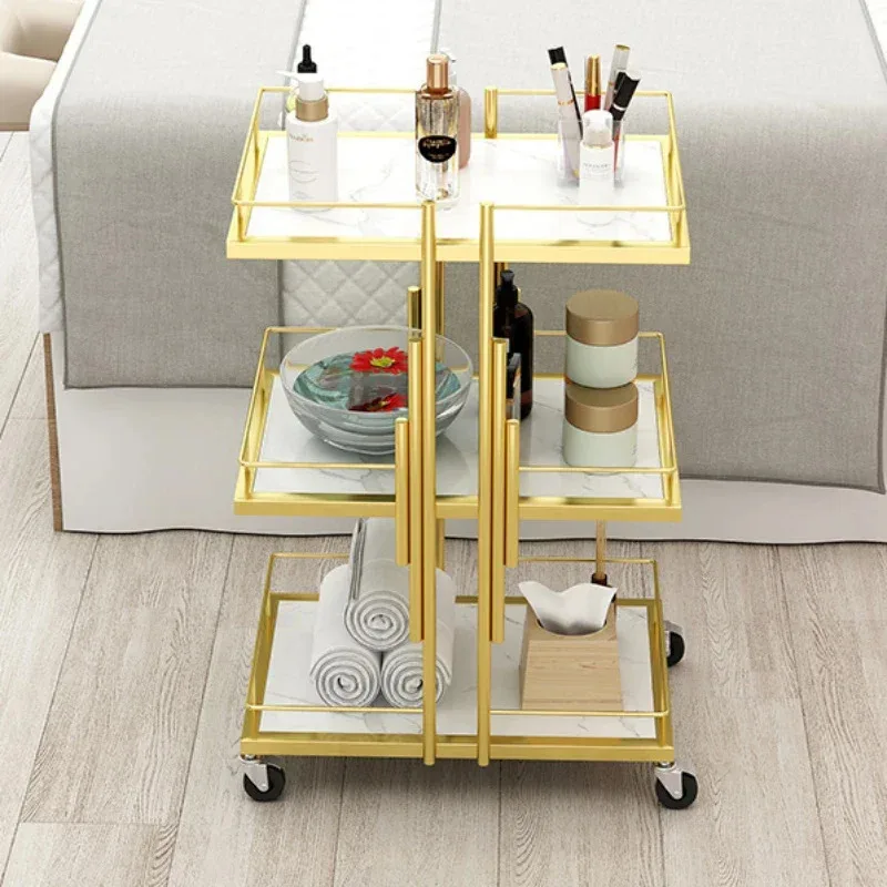 Metal Utility Hairdressing Trolley Golden Professional Rolling Beauty Salon Trolley Aesthetic Werkzeugwagen Spa Furniture MQ50TC