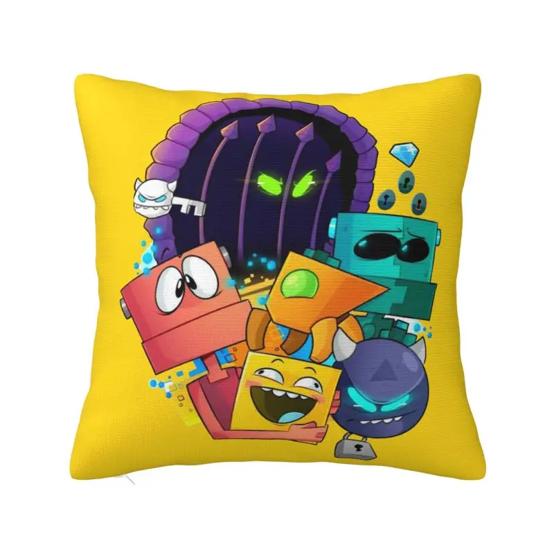 Custom Cartoon Game Geometry Cube Dashes Square Pillow Cover Decoration 3D Two Side Printed Cushion Cover for Sofa