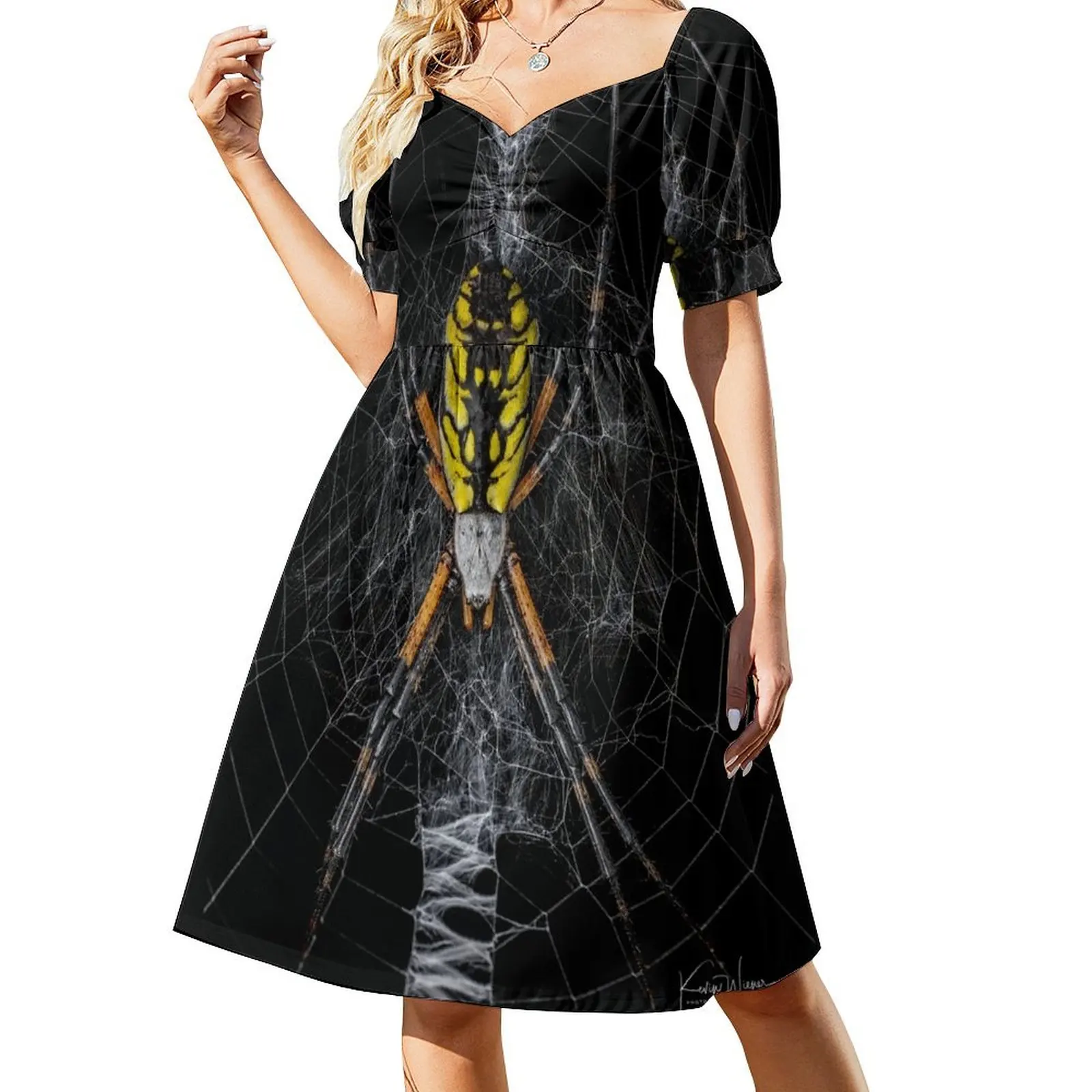 

Yellow Garden Spider Short-Sleeved Dress Woman clothing evening dress woman Party dresses elegant and pretty women's dresses