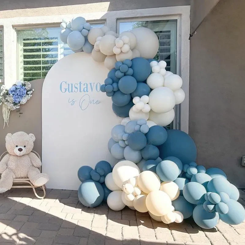 Dusty Blue Cream White Sand Beige Balloon Garland Arch Kit Baby Shower Boy 1st birthday party Decoration Gender Reveal supplies