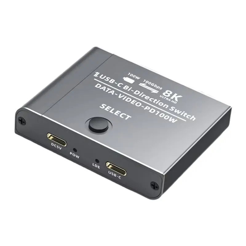 USB C Bi-Direction Switch TYPE-C 3.1 Switcher 2 in 1 Out / 1 in 2 Out 8K HD 10Gbps Switcher 100W Power Supply