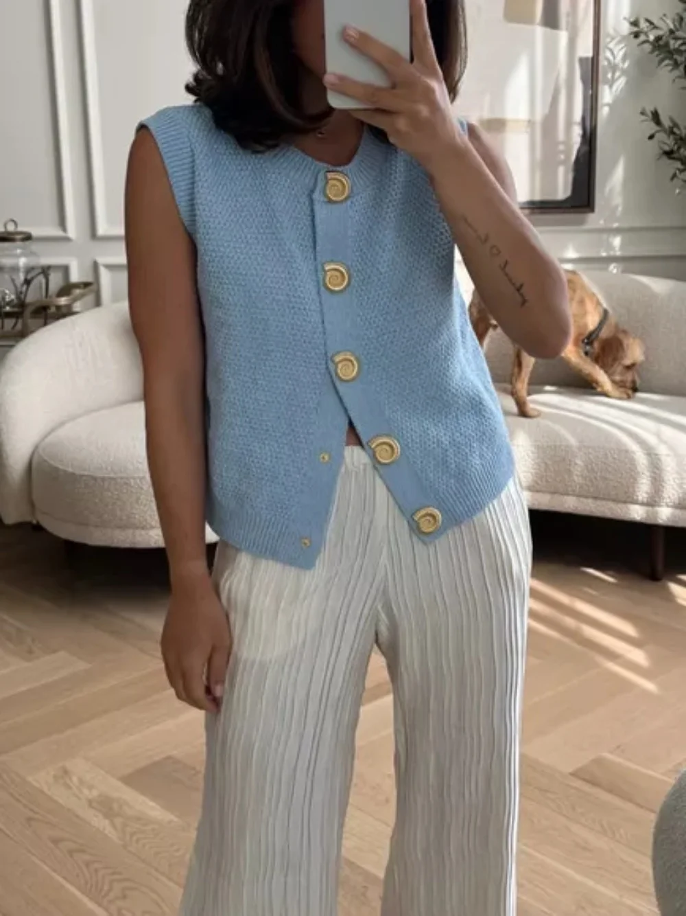 

Women's Vintage Commuter Sweater Vest Button Decoration Vest Women's Street Casual Ladies Sleeveless Knitted Ribbed Top