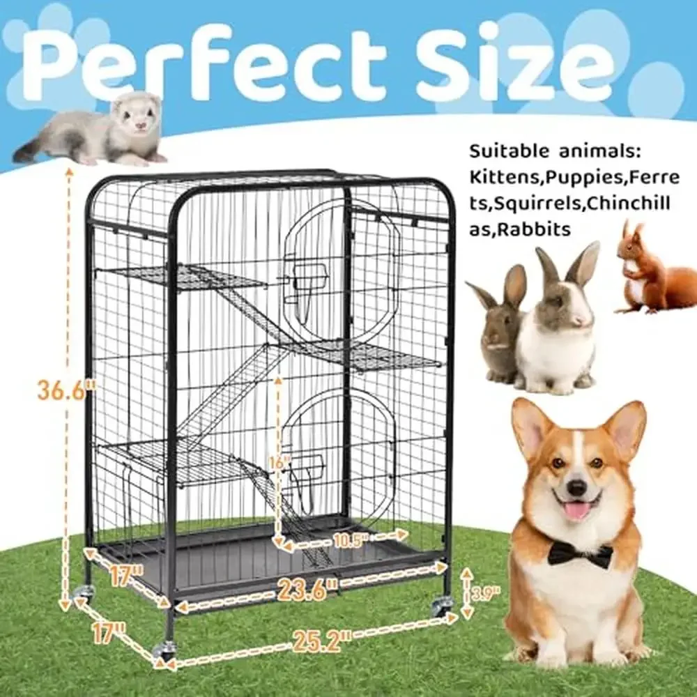 Metal Cat Playpen with 3-Level Platform Lockable Front Doors Indoor Cat Enclosure Cage