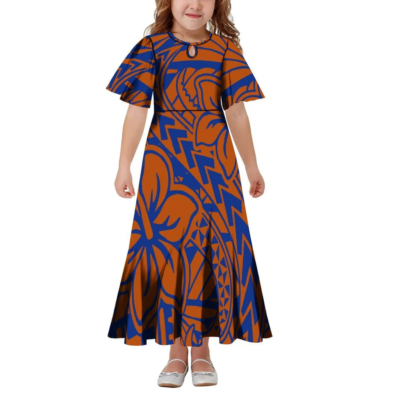 

Pacific Lsland Clothing Custom New Girls Round Neck Polynesian Hawaiian Samoa Children's Puffy Sleeve Dress