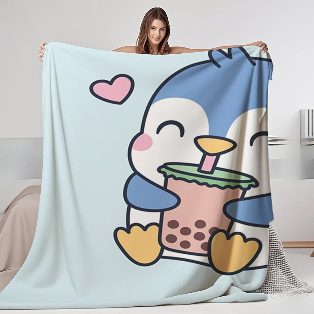 

Cozy Flannel Cozy Blanket Cute Little Penguin Loves Oriental Weighted Blanket Hotel-style Cover Featuring Breathable
