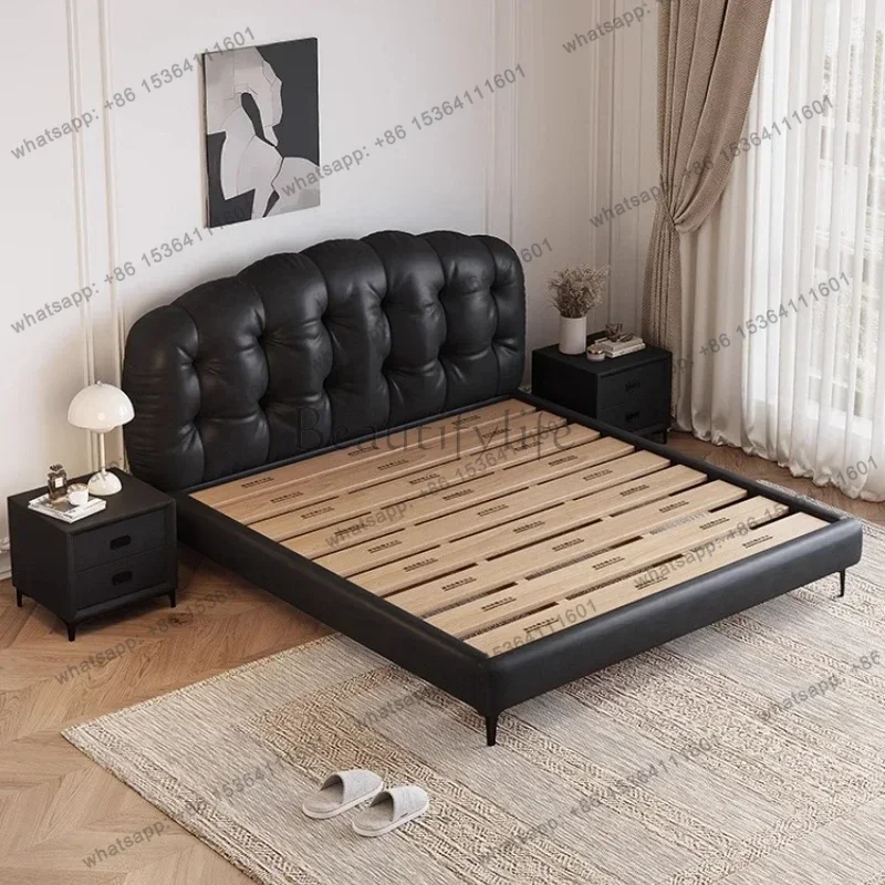 

Frame Double Bed Bedroom Furniture Beds 2 People Queen Full Size Bed Frame Modern Minimalist Creamy Italian