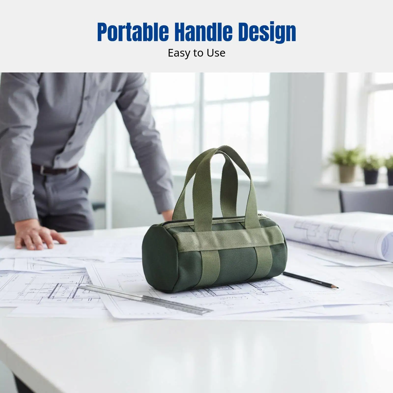 Heavy Duty Round Tool Pouch Canvas Bags for Working Tools with Secure Fastener Closure