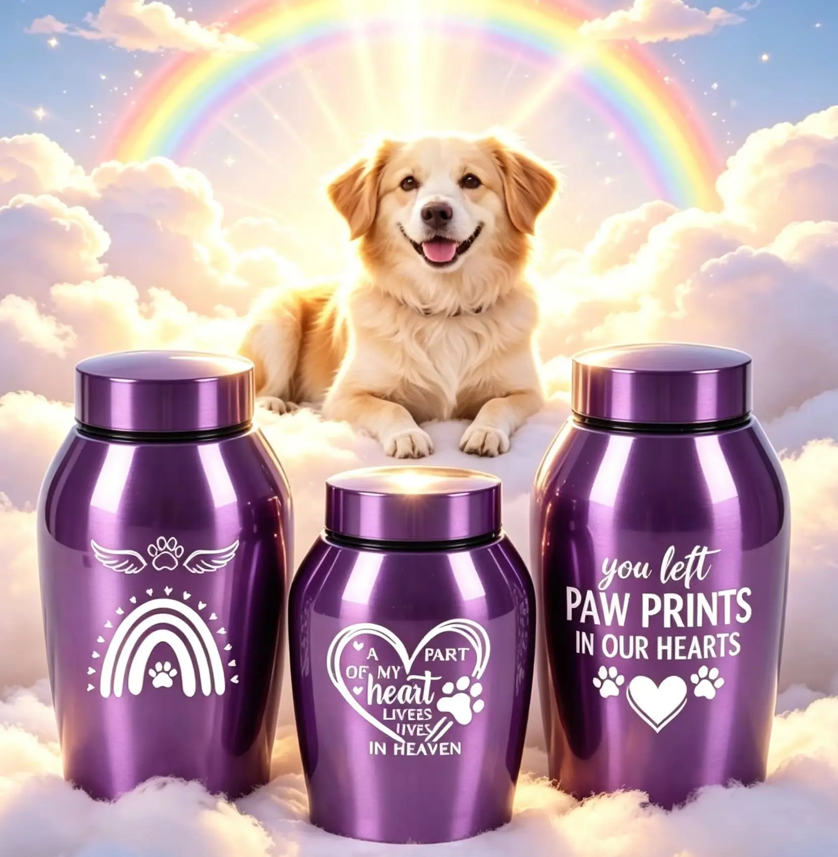 Urna Grande Roxa para Animais de Estimação, Urna de Aço Inoxidável, Urna Comemorativa de Metal, Artigos Funerários para Cães e Gatos, Urna Selada para Animais de Estimação