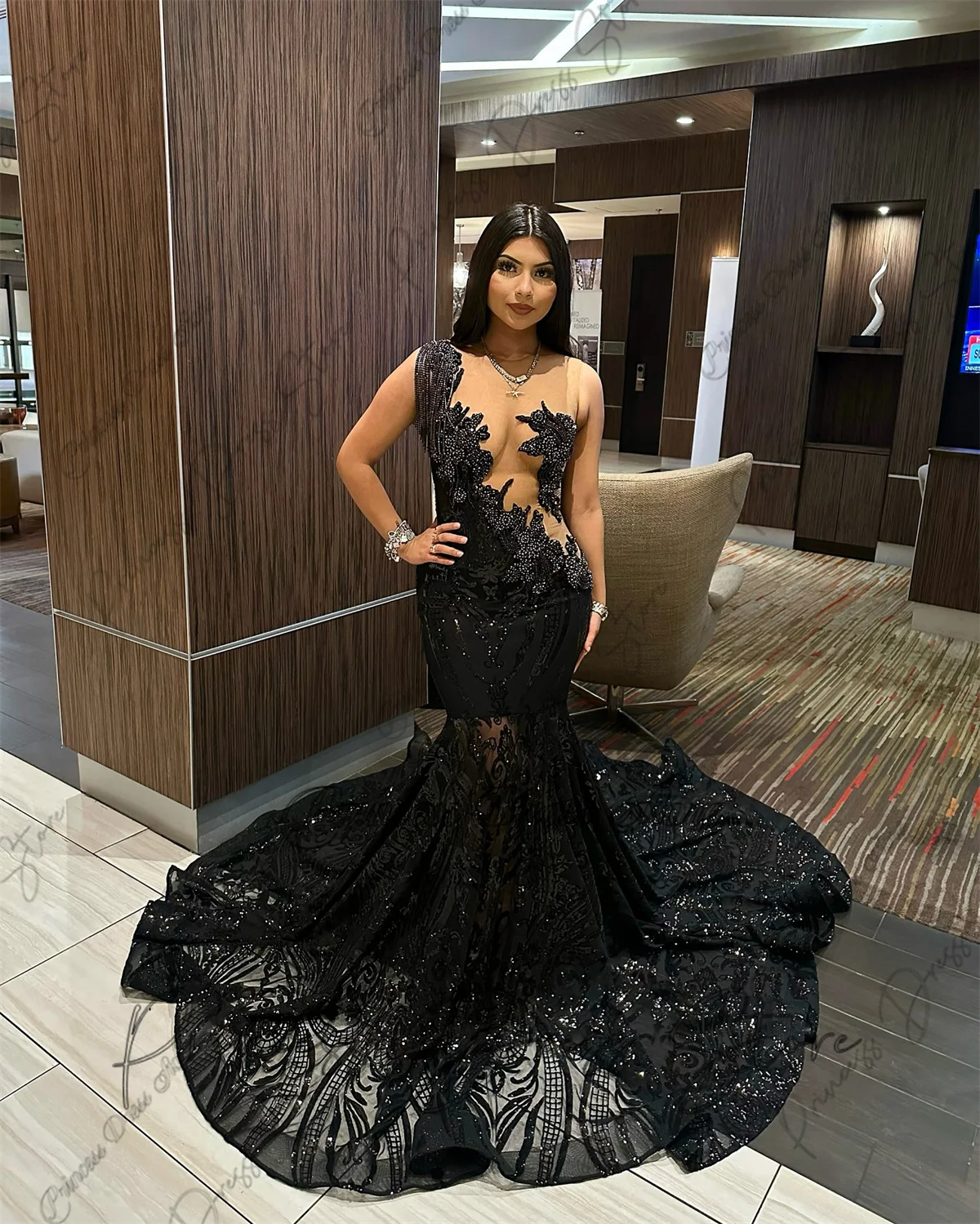 Robe de bal de luxe à paillettes pour filles noires, version Design, strass en cristal, robe de soirée de mariage, personnalisée, 2025