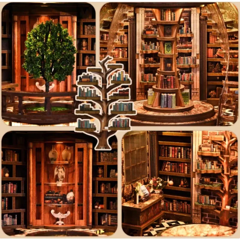 

1PC 3D Stereo Bookend DIY Wisdom Tree Ring Miniature Cabin Puzzle for Home Office Shelf