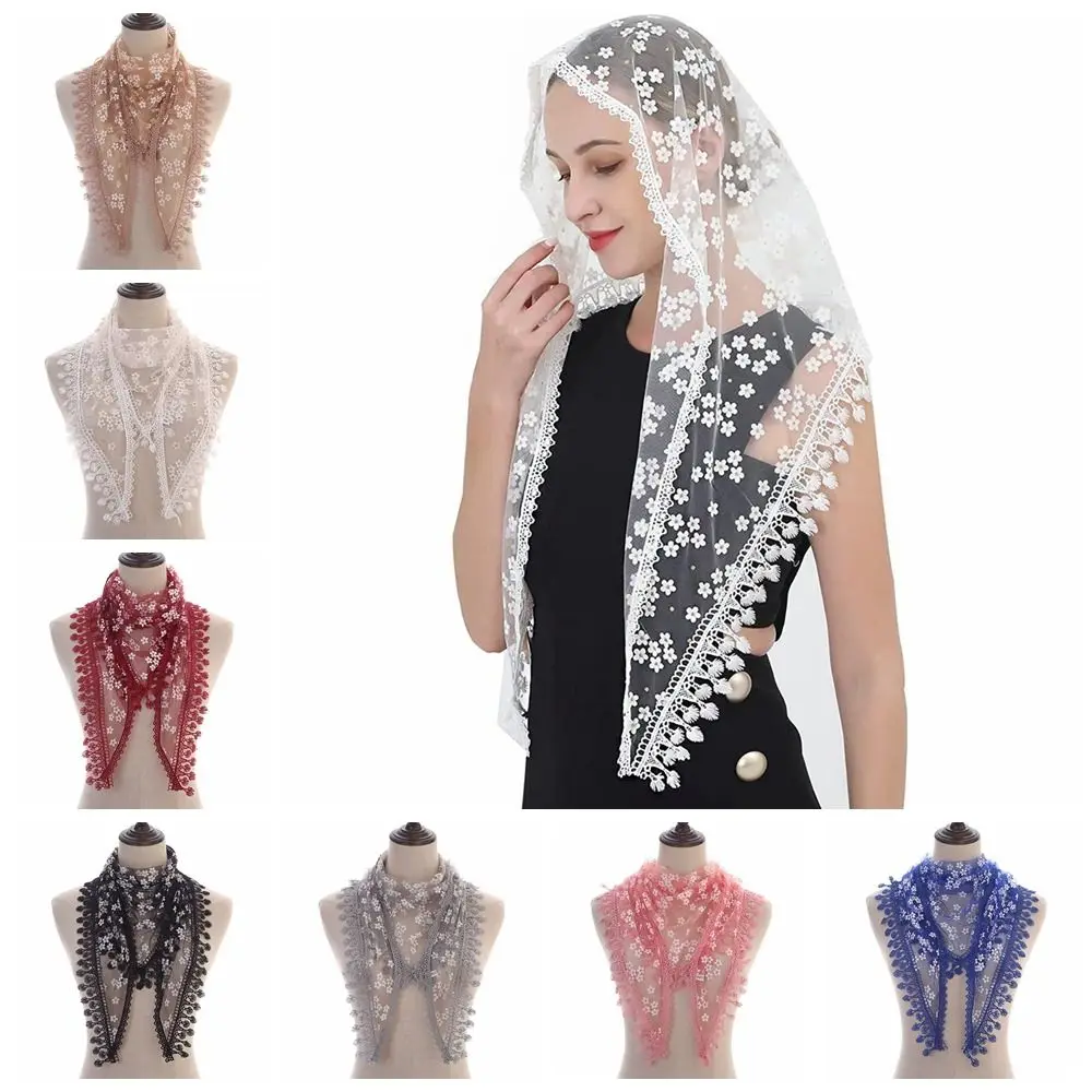 

Printed Lace Floral Triangle Scarf Shawl Spring Thin Triangular Scarf Women Veil Mantilla Headscarf Beach Shawl