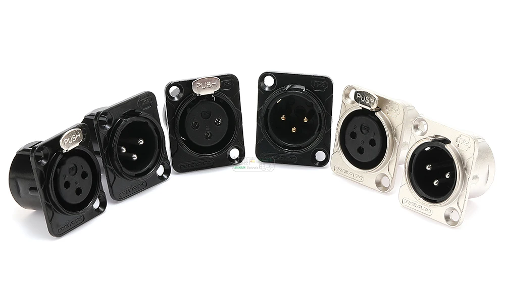 XLR 3-Pin Stecker & Buchse Einbau-Audioanschlüsse - Kupferkontakt Metallbuchse für Mikrofon/Professionelles Audio Schwarz/Silber – Detail 1