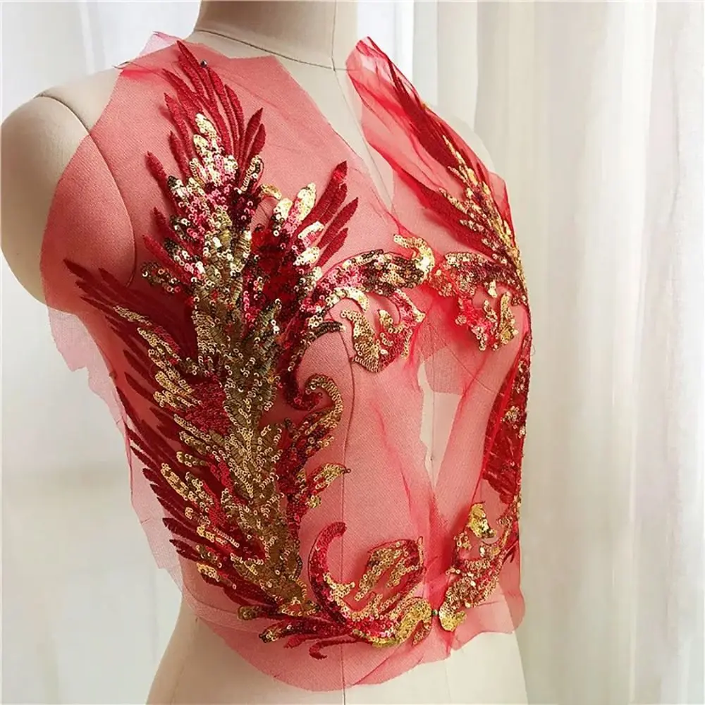 Sequins Flower Phoenix Tail Feather Sequined Embroidery Patches DIY Clothing Applique Sequin Embroidery Classic Fashion Dresses