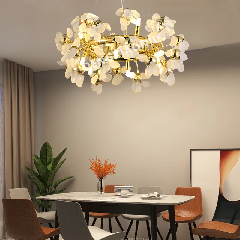 

Contemporary LED Chandelier Light Indoor Chandelier Brass Lighting Glass Flower Hotel Villa Living Room Luxury Hanging Lights