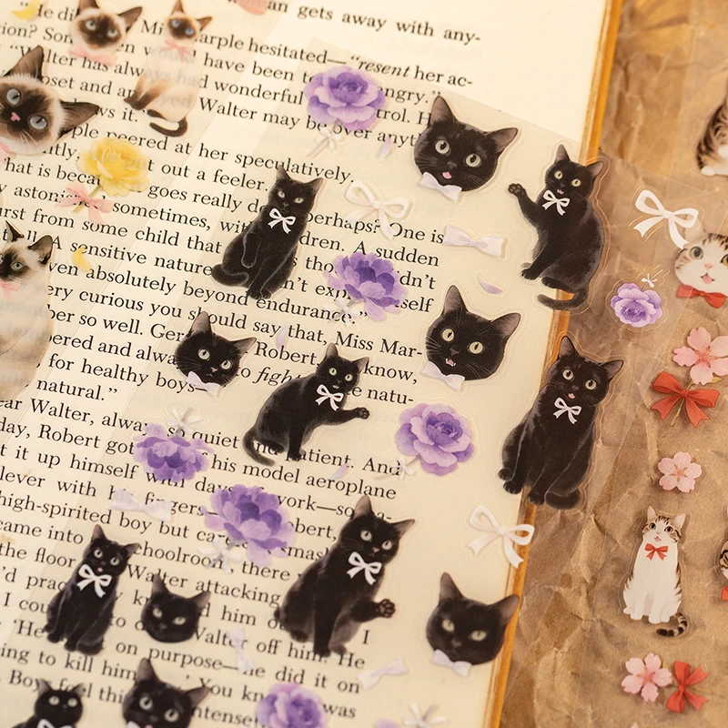 قطعتان من ملصقات سلسلة القطط اللطيفة، مادة مثالية لمستلزمات سجل القصاصات بنفسك