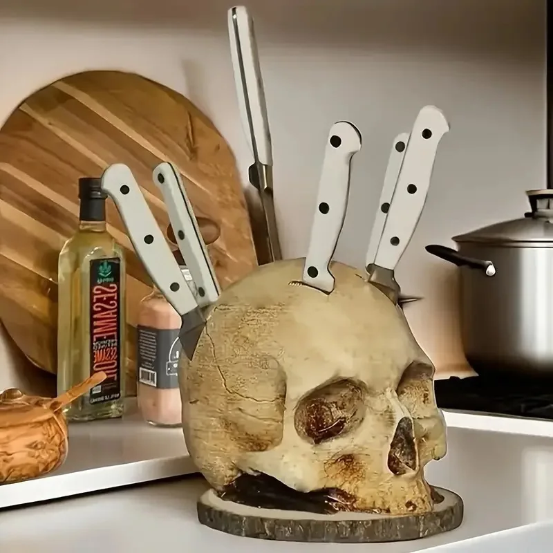 

Kitchen Storage Skull Knife Holder Horror Head Holder Skull Knife Fork Holder Desktop Decoration Home Decoration